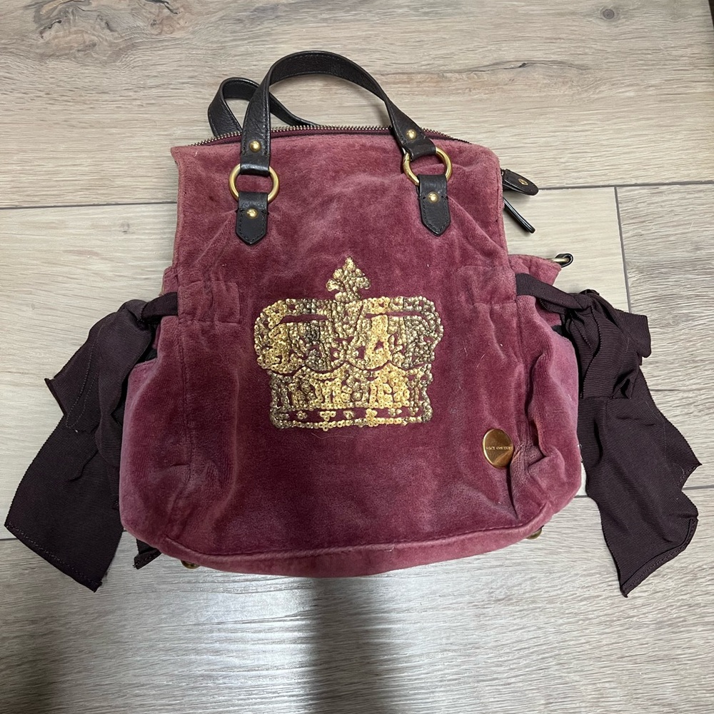 Velvet Crown Embellished Bag - Burgundy and Gold